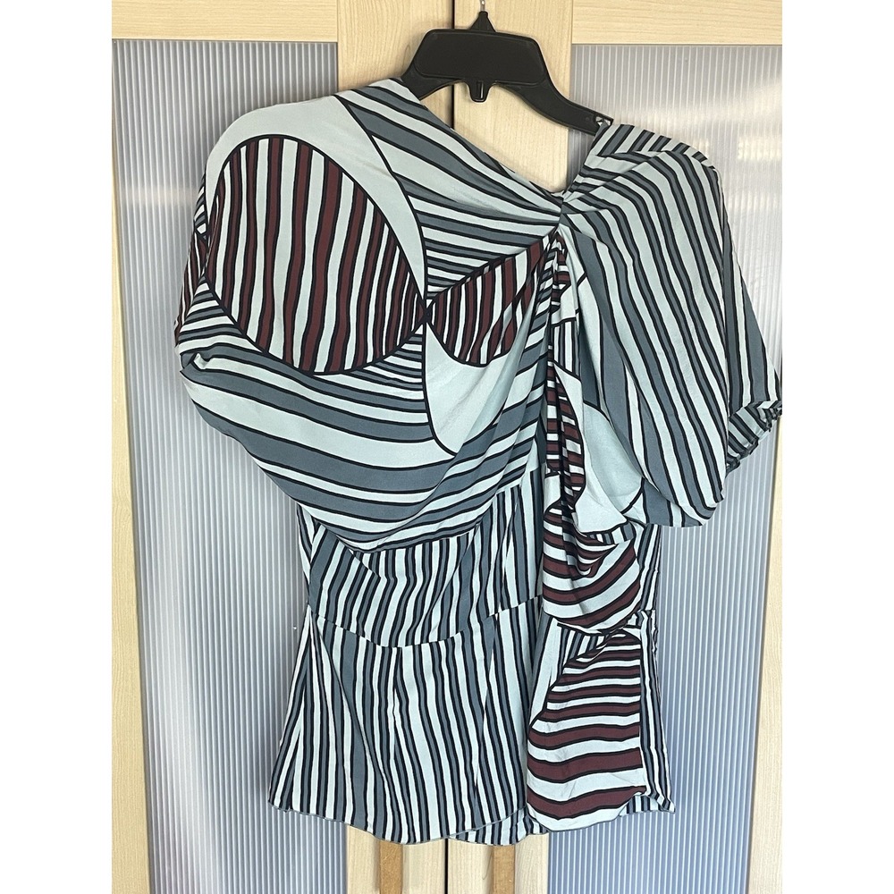 Marni Silk Blouse Top Sz 44 US 8 Geometric Print Burgundy Blue Italy Designer
